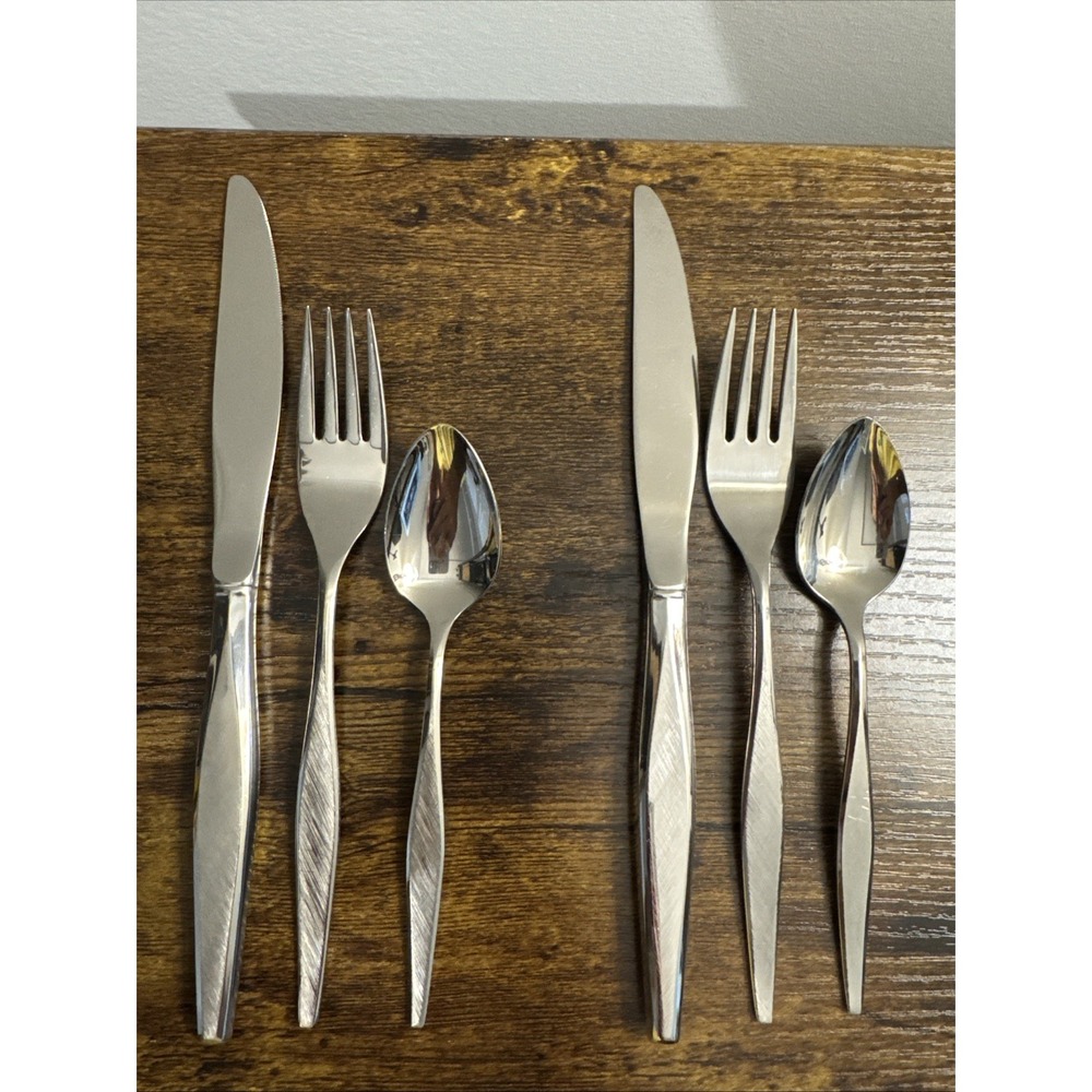 VTG Wm Rogers Oneida WINDRIFT Stainless Silverware Flatware MCM Brushed Set 6